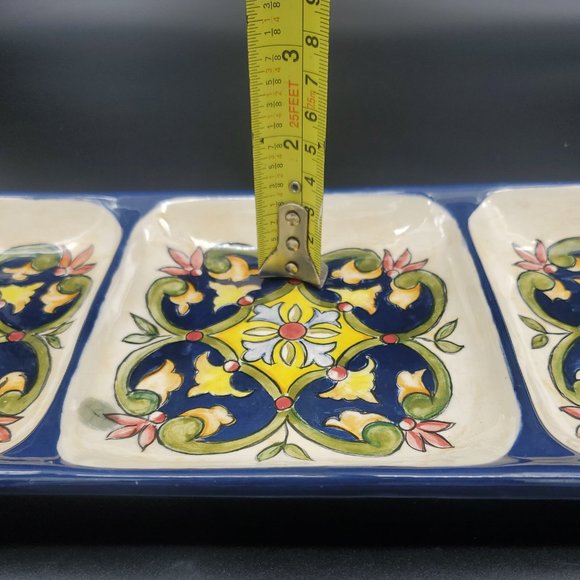Mediterranean Appartif Tray Three Sections Signed - Picture 2 of 10